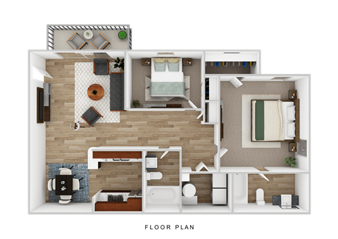 Floor plan for 2 beds, 2 baths, 950 sqft